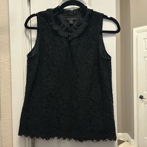 J. Crew Black Sleeveless Lace Ruffle Blouse